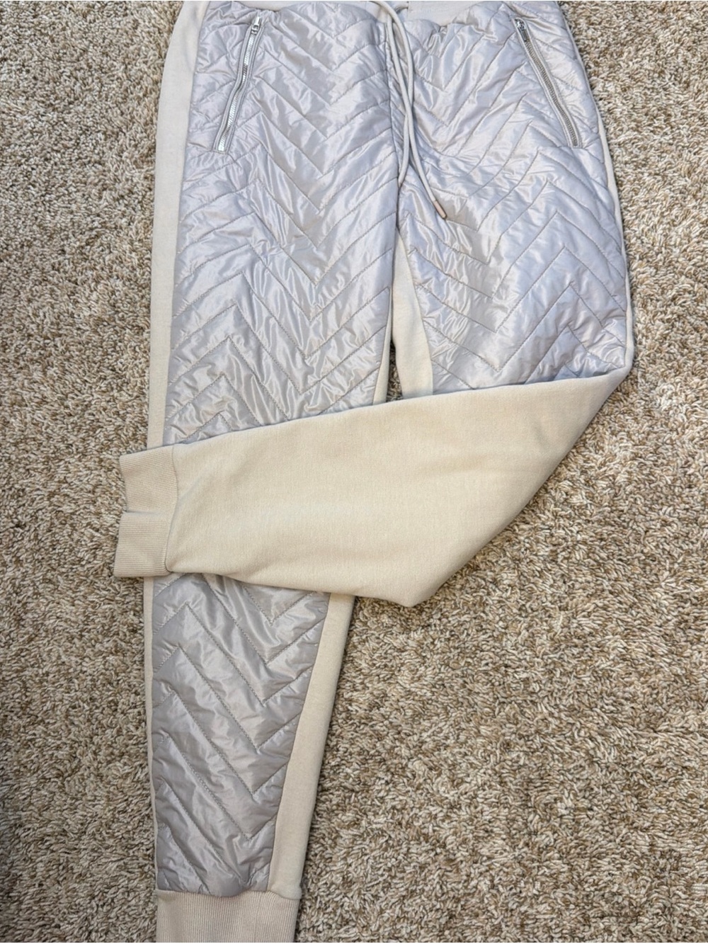 Athleta Quilted Panel Jogger Pants in Light Beige